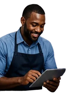 Un commerçant met à jour son catalogue sur une tablette